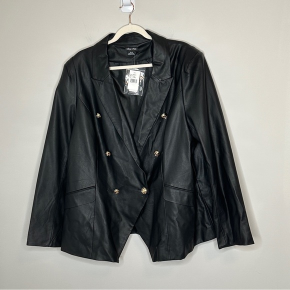 City Chic Black Faux Leather Royalty Double Breasted Blazer Size XL 22 NWT Edgy - Picture 2 of 13